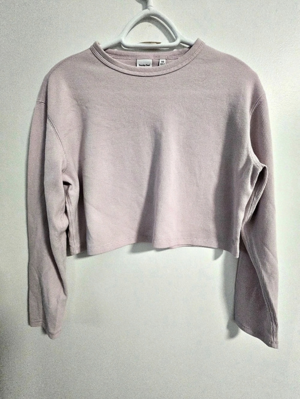 Sunday Best Waffle Cotton Blush Dust Rose Pink1 Longsleeve Cropped Top Pink XS